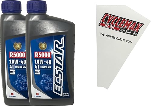 Paquete de dos unidades compatibles con Suzuki Ecstar R5000 10W-40 4 tiempos aceite de motor 990A0-01E10-01Q contiene dos cuartos y un embudo