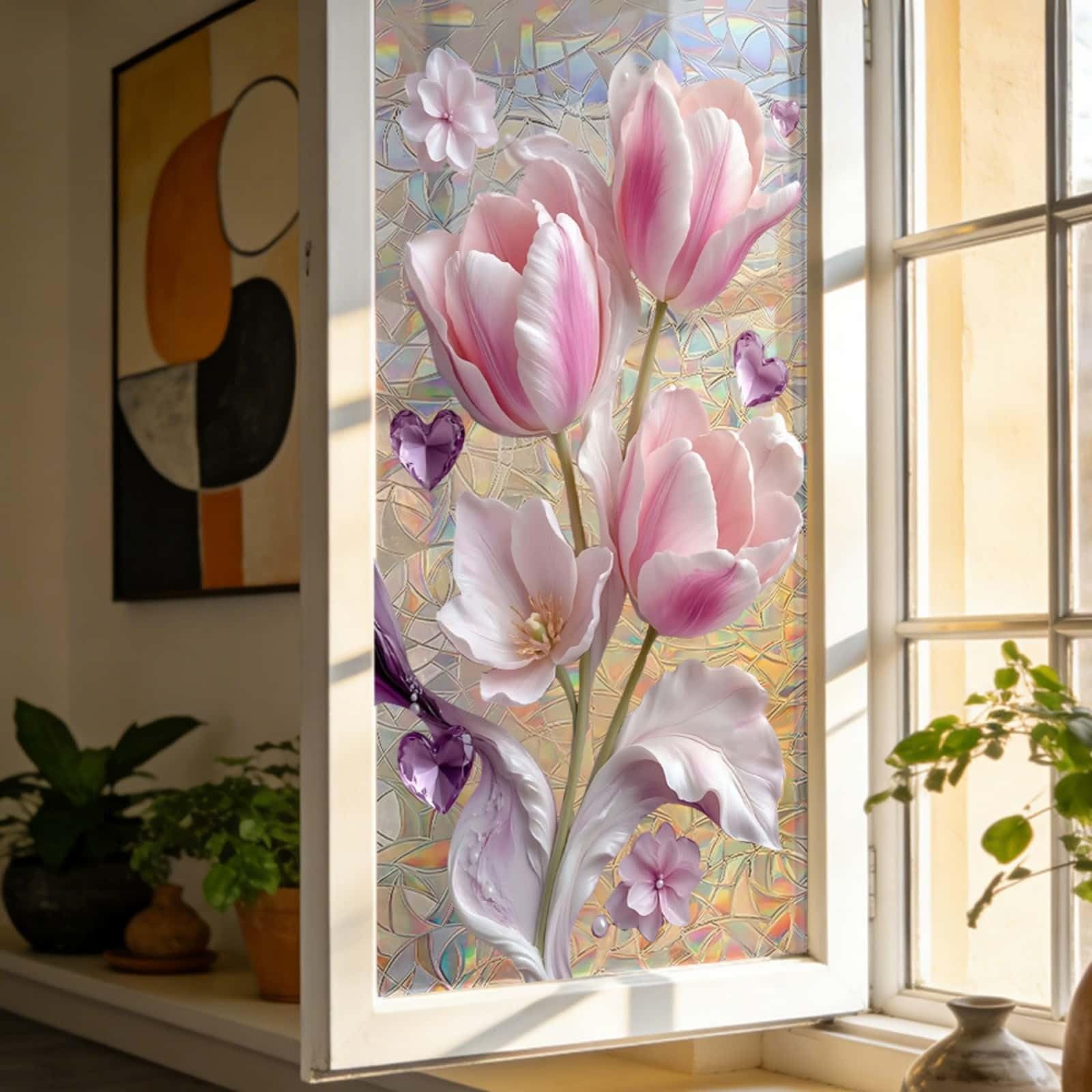 Window Film Privacy 43x100cm Bright Purple Privacy Film for Glass Windows Office Kitchen Living Room Bathroom Opaque Reusable Window Stickers for Glass