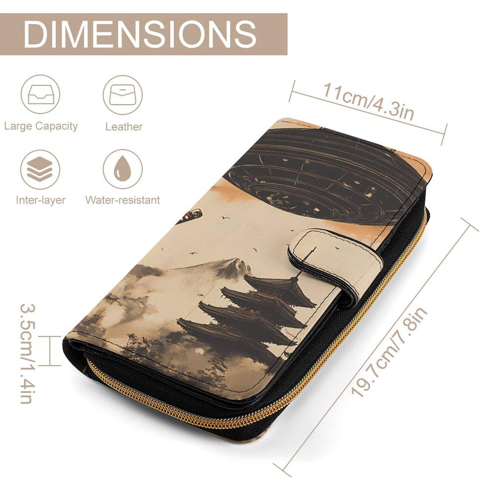 Japanese Chimpanzee Samurais Monkey Long Wallet PU Leather Credit Card Holder Durable Zippered Purse Clutch Wallet