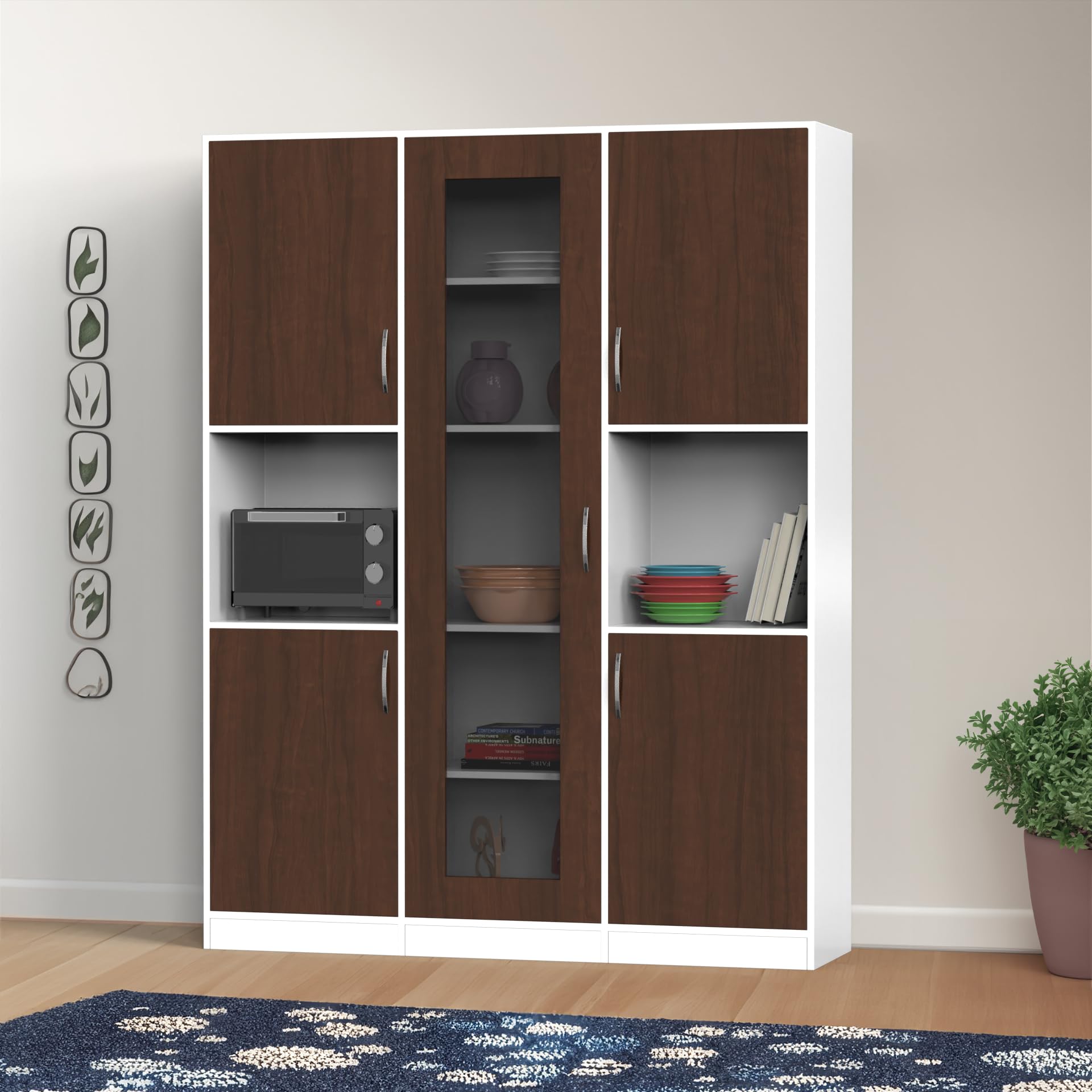 NEEHV HOME Claire Crockery Cabinet with Glass Door | Display Cabinet for Dining Room (Brazilian Walnut and Frosty White, 40 X 153 X 195)-image-9