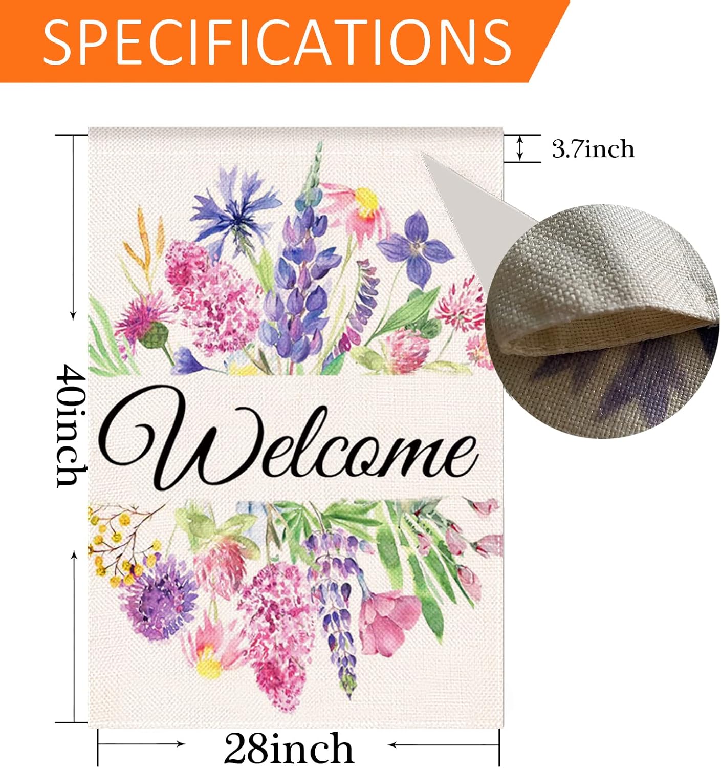 Summer Decor House Flag 28x40 Inches, Watercolor Flower Floral Leaves Welcome Flag Vertical Double Sided, Farmhouse Outdoor Spring Summer Decoration Large Flag for Yard Lawn Home Decor (Pink - Image 2