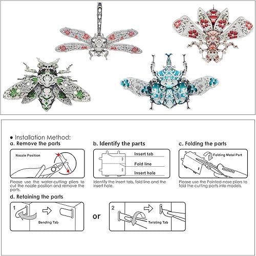 Miniatura 9 de Piececool Rompecabezas 3D para adultos, kit de construcción de modelo de metal de libélula con tema de insectos, montaje de broche, manualidades,
