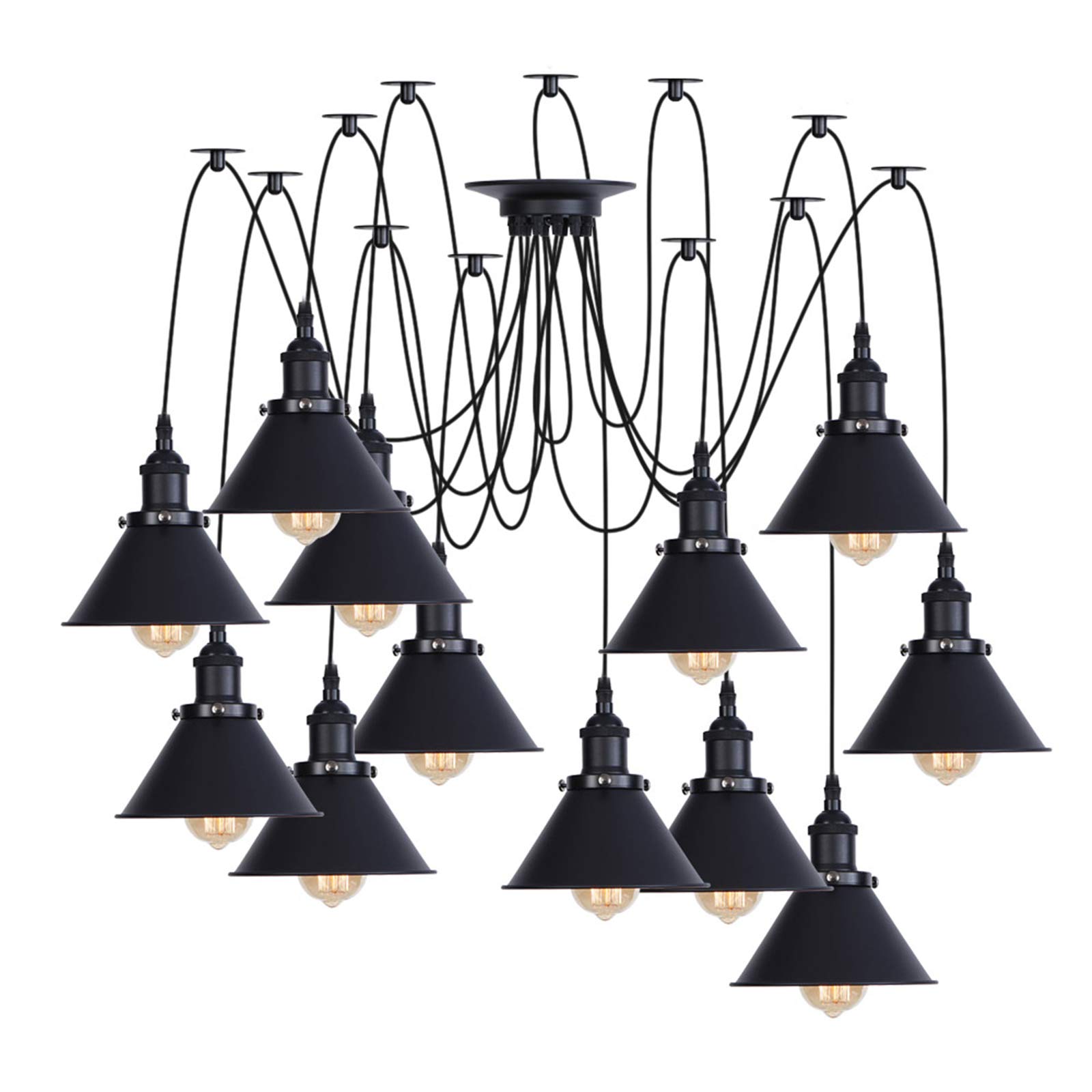 Lustre vintage industriel en métal d'architecte avec 12 suspensions réglables