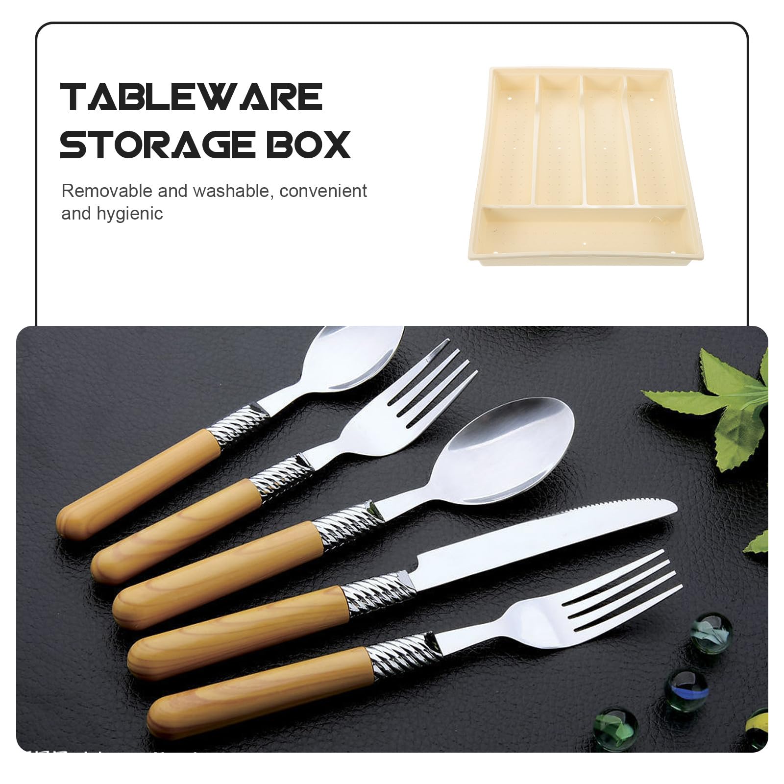 SUPVOX Organizador de Cubiertos Conveniente y Ahorra Espacio para Cocina de Gran Capacidad Caja de Almacenamiento Rectangular Beige de Pp Adecuado para Restaurante y Hogar para Restaurante y Hogar