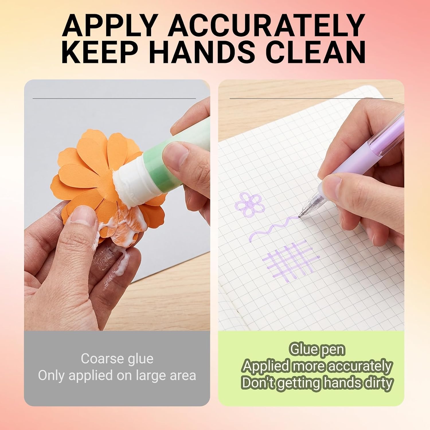 6 Pcs Fine Tip Glue Pens for Crafting with 12 Refills, Quick Dry Precision Glue Applicator, Easy Control Like Writing for Scrapbooking, Card Making, Paper Crafts (6 Colors)