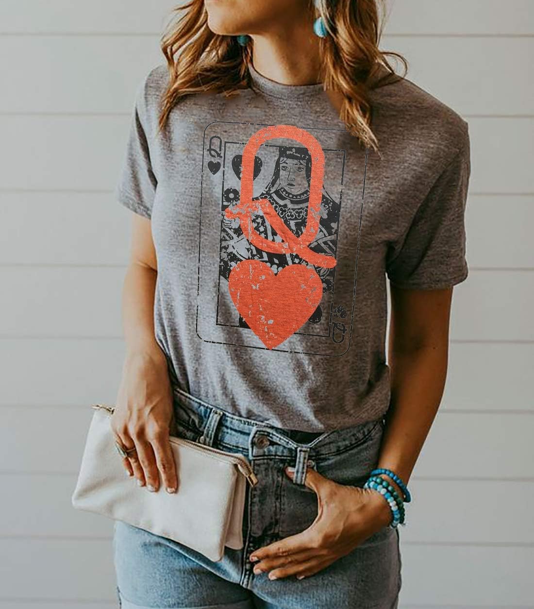 Q of Hearts T-Shirt Women Vintage Country Music Graphic Tee Casual Letters Print Short Sleeve Tops - Image 2