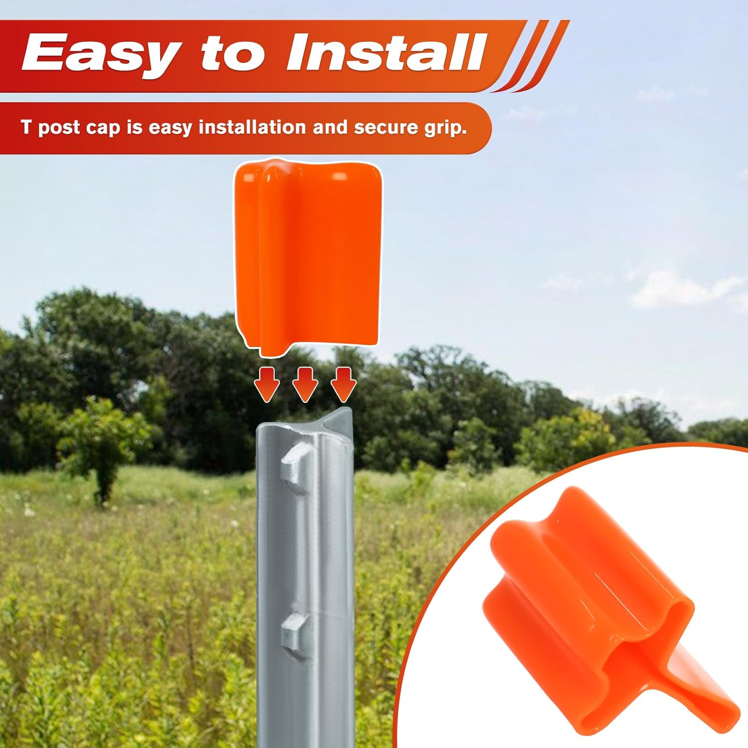 50 Pcs T Post Caps, Vinyl T Post Topper Safety Tpost Caps, T Post Safety Caps, Orange