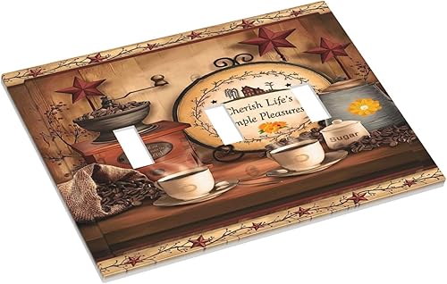 Miniatura 3 de Farmhouse Coffee Primitive Coffee Bean Kitchen 3 Gang Triple Interruptor de Luz de Palanca Cubierta de Placa de Pared Placa Frontal Eléctrica