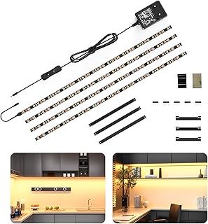 WOBANE LED Unterbauleuchte mit Schalter, 4 x 50cm Unterschrank Beleuchtung Küche, Heller Warmweiß, 12V LED Lichtleiste für Schrank, Vitrinen, Schreibtisch, 1200 Lumen, 2700K, Schwarz