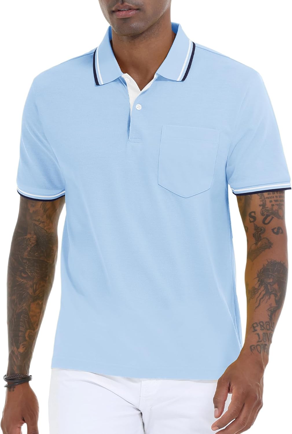 Polo Shirts for Men Short Sleeve Golf Polo with Pockets Moisture Wicking Tennis Shirt Summer Polo T-Shirts - Image 5