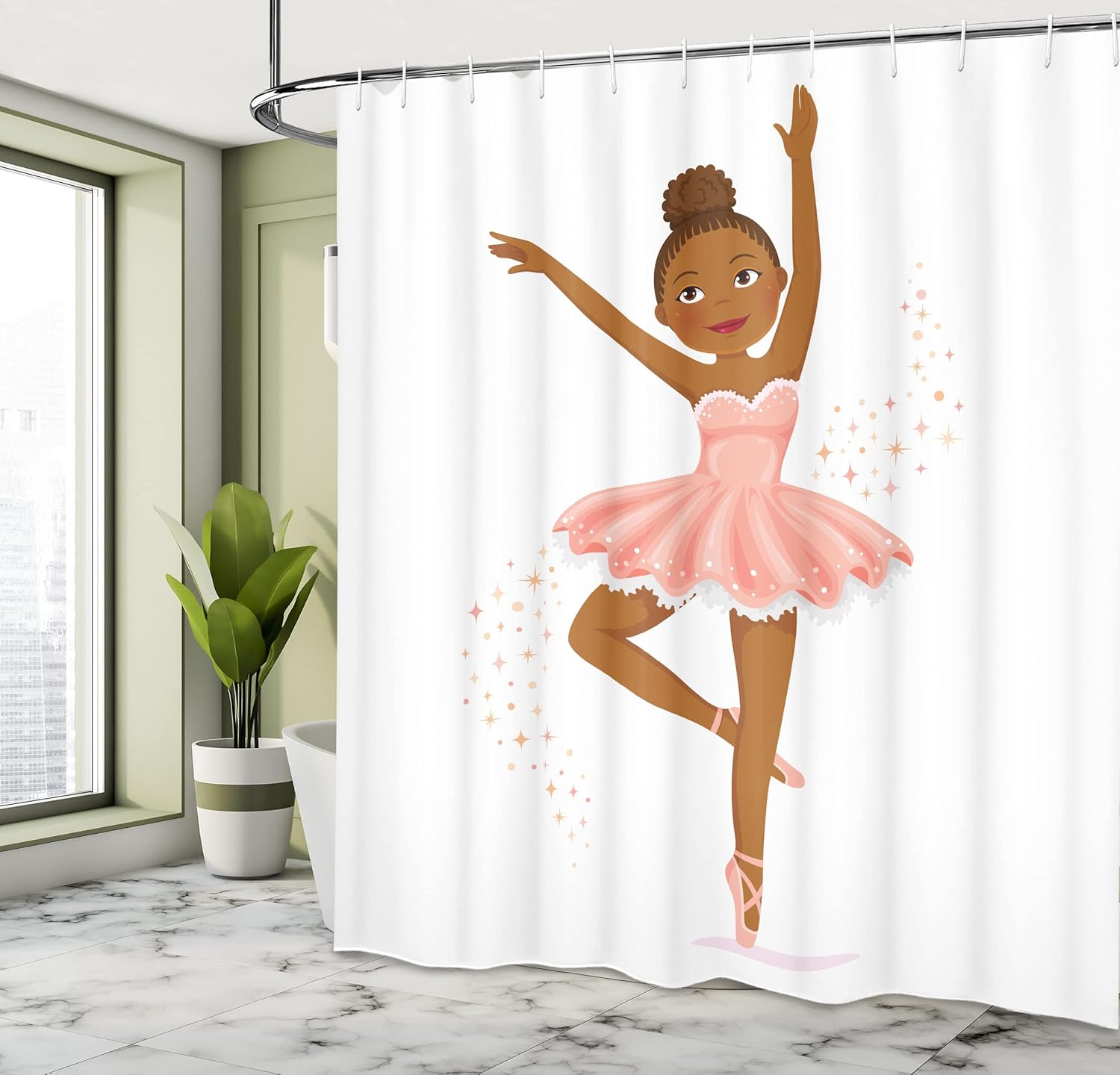 Ambesonne Retro Shower Curtain, Ballerina Dancing Daughter Classic Performance Hobby Birthday Theme, Cloth Fabric Bathroom Decor Set with Hooks, 69" W x 84" L, Brown Rose