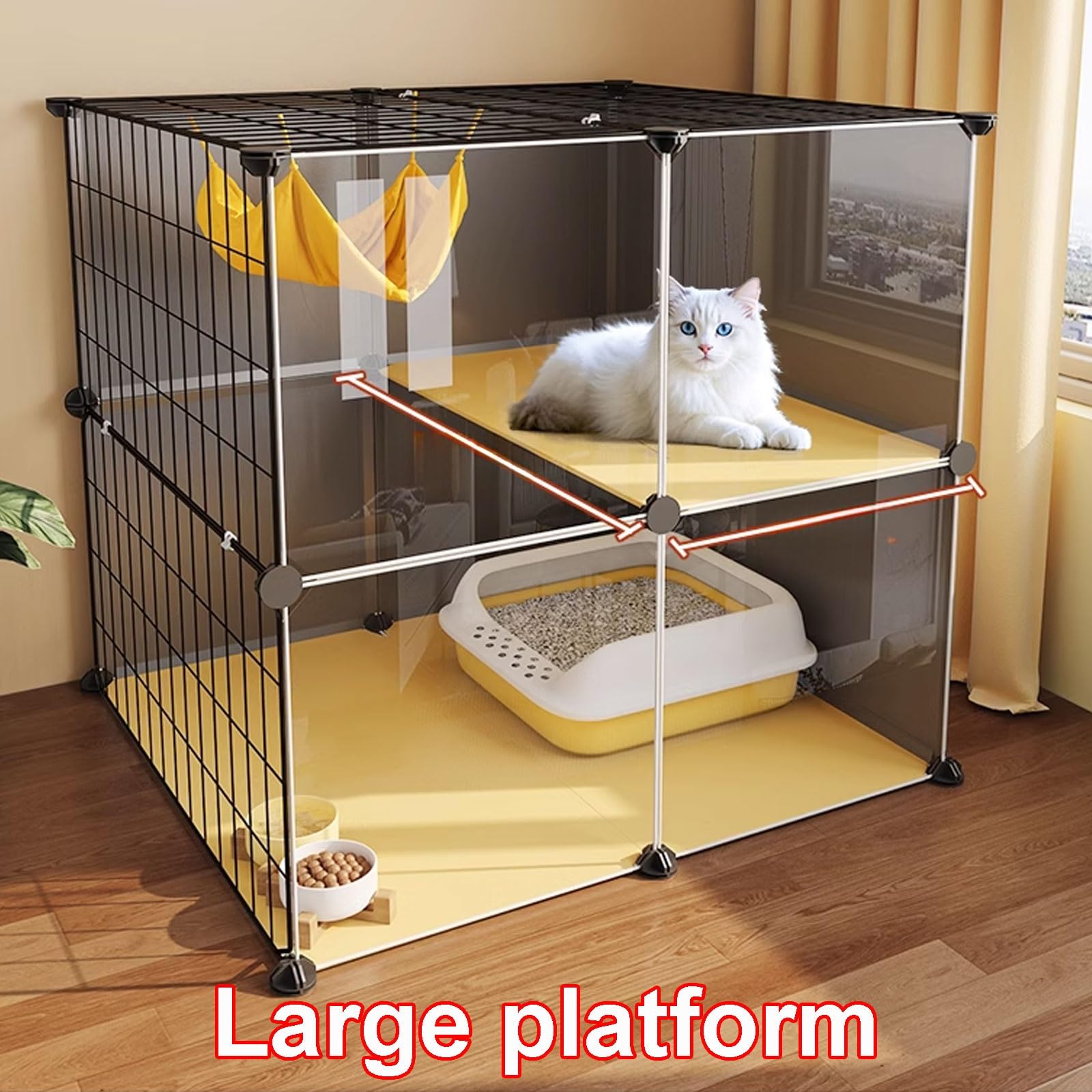 Cages pour Chats Noirs d'intérieur, enclos pour Chats Catio, Parc pour Chats avec Couvercle, Cage à roulettes pour furets, Chinchillas, Lapins et Petits Animaux (106 x 46 x 82 cm)