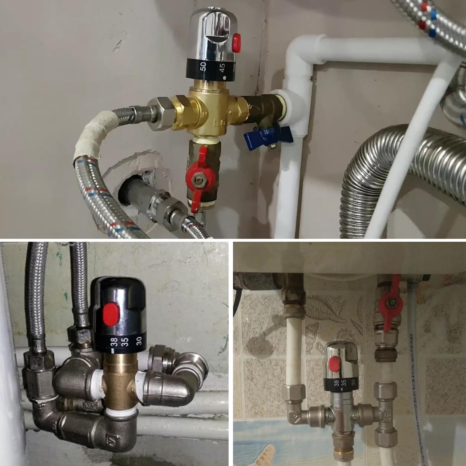 Vanne de mélange thermostatique, mélangeur thermostatique à 3 voies, mélangeur thermostatique G1/2, vanne de contrôle de la température de l'eau, vanne de mélange thermostatique pour utilisation