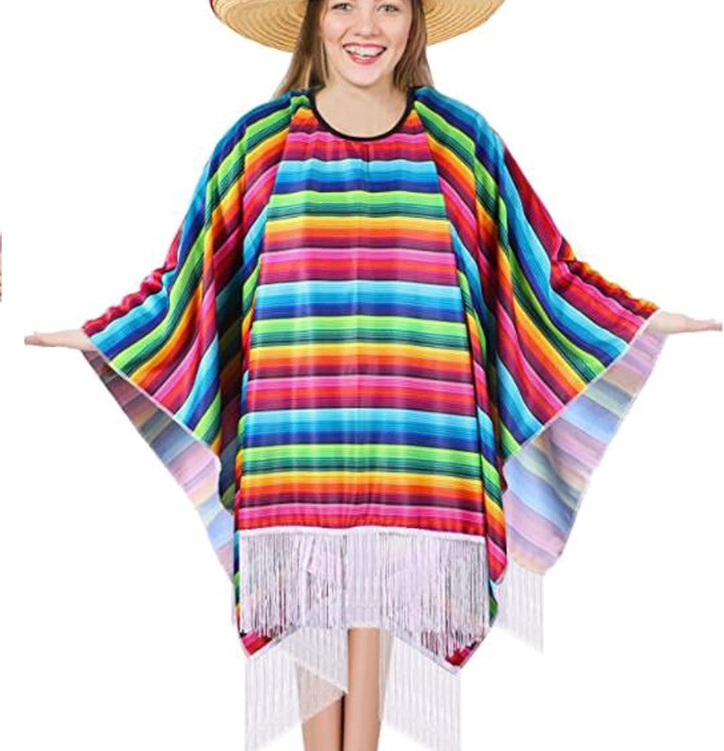 Men Women Mexican Serape Poncho Colorful Cinco De Mayo Mexican Fiesta Serape Poncho Fiesta Cosplay Party Supplies Halloween Costume Mexico Traditional Serapes Ponchoes for Adults - Image 3
