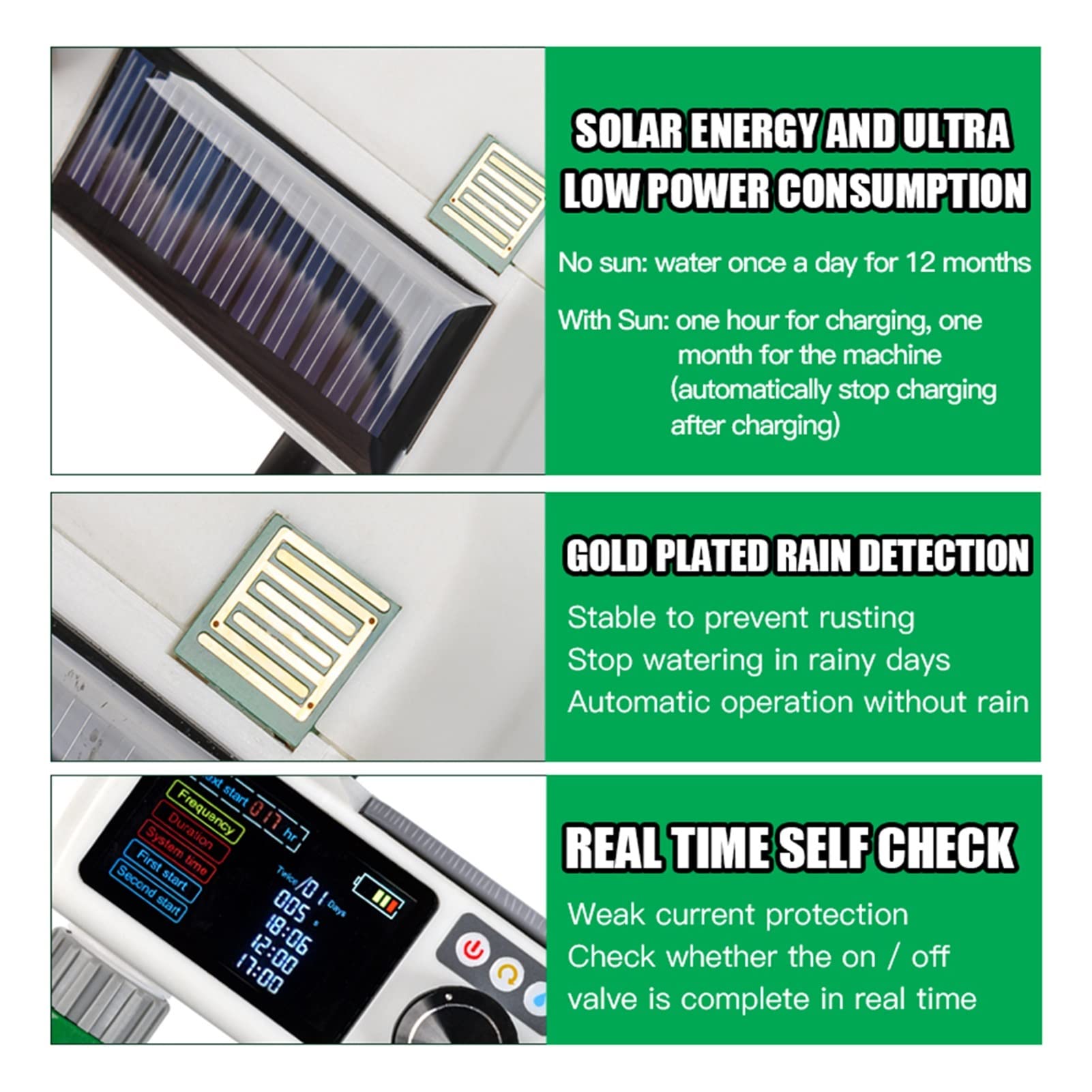 Sistema de riego por goteo impermeable Lcd Pantalla de energía solar Carga de dispositivos de riego automático Garden Home Intelligent Sprokler(Yellow)