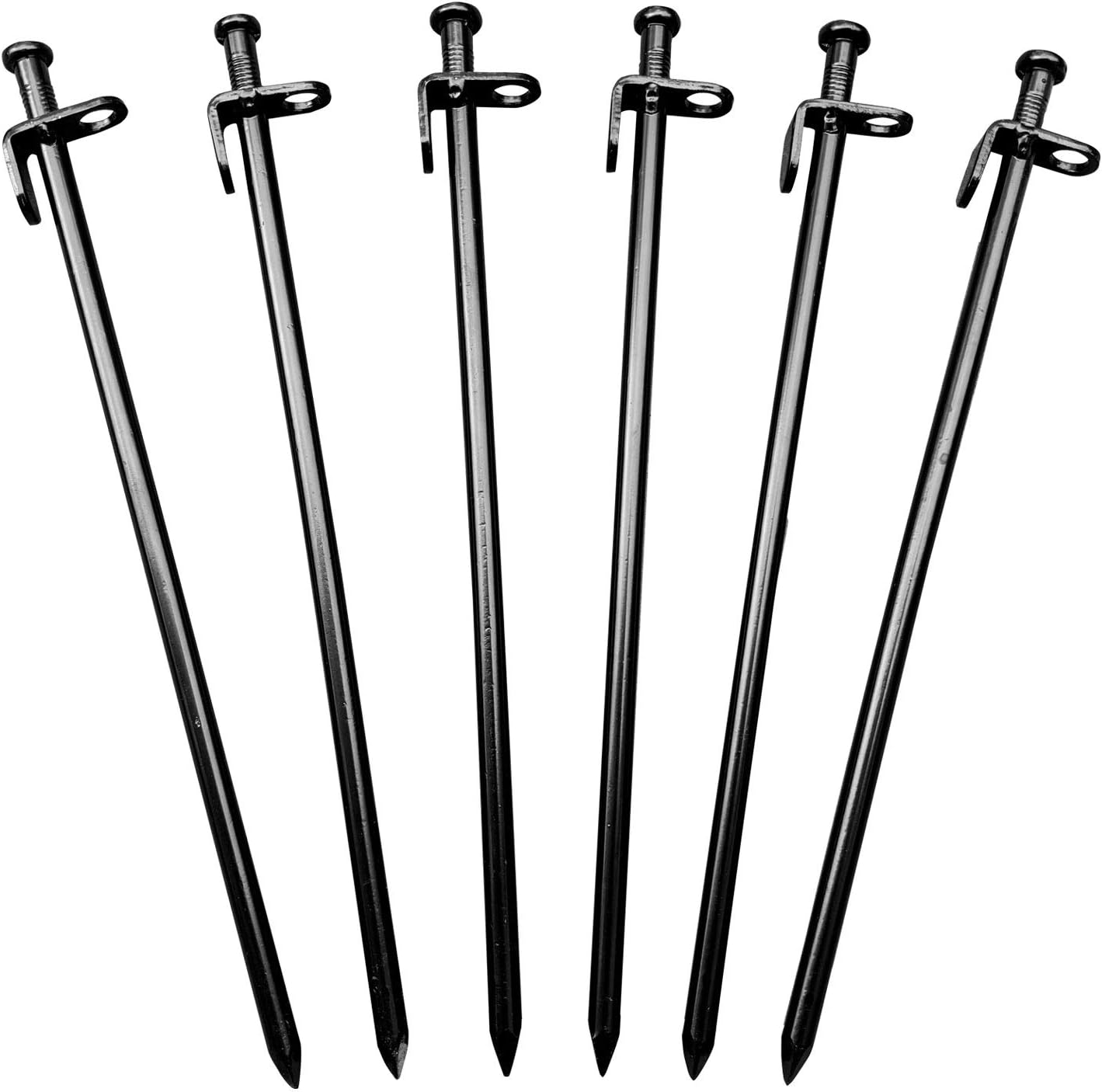 GrayBunny GB-6909A6 Heavy Duty Iron Tent Stakes, Set of 6 w/ Carrying Bag, 12 in Long, Solid Steel Tent Stakes for Nailing Large Tents, Canopies, Tarps, For Camping, Hiking, Backpacking