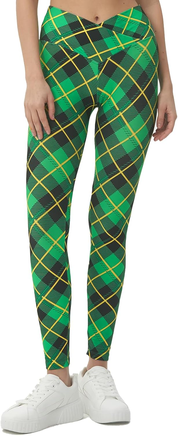 sissycos Women's Christmas Halloween Crossover Leggings High Waisted Buttery Soft Printed Tights 27"