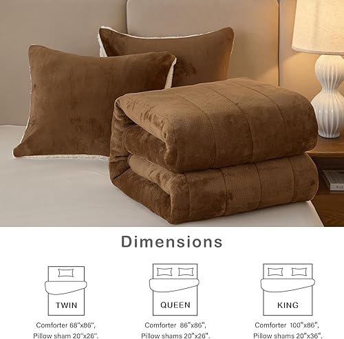 Miniatura 6 de Manta de cama gruesa de franela de lujo de 3 capas, tamaño individual, manta sherpa de terciopelo de felpa suave con 2 fundas de almohada, pesada y