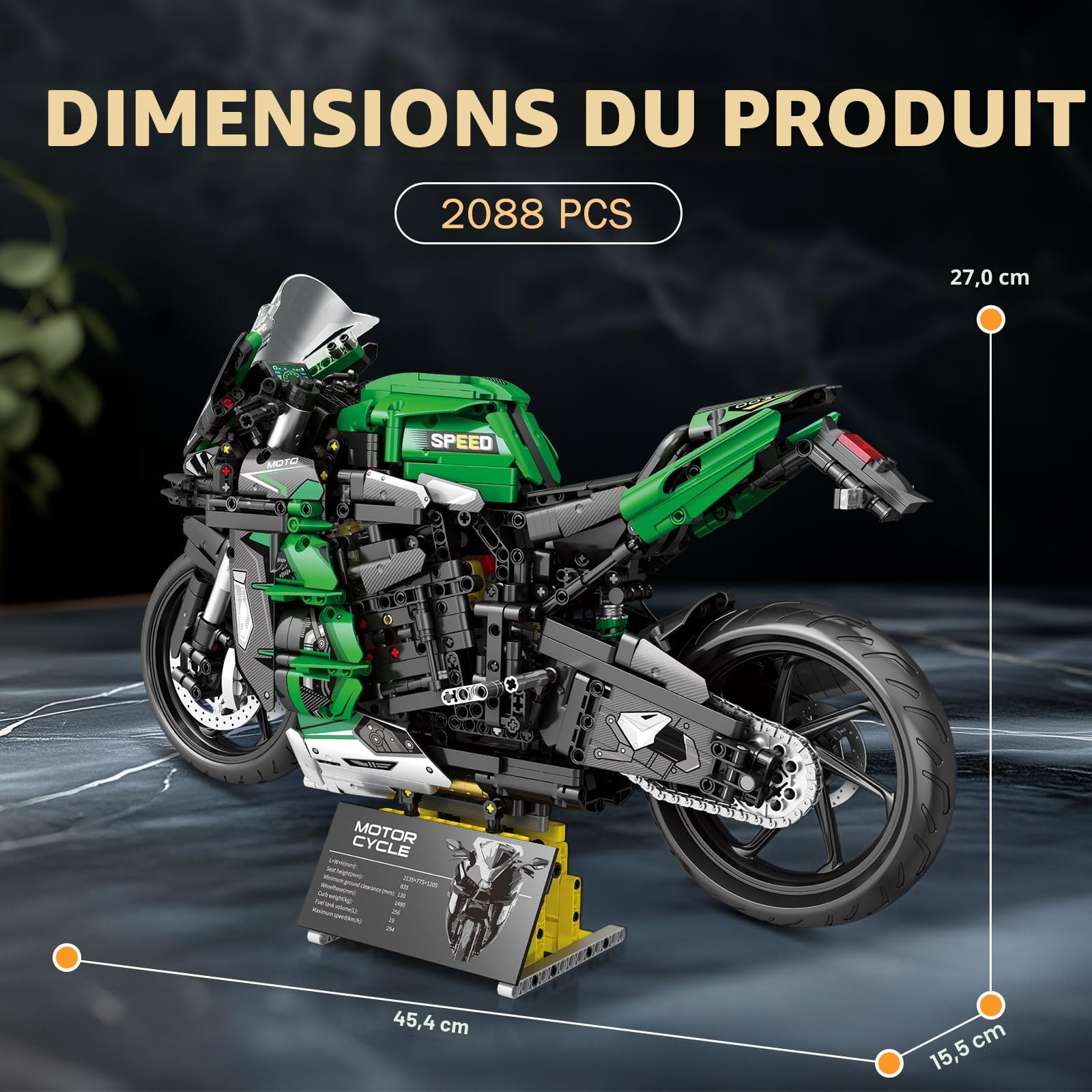 Reobrix 1:5 H2 SX SE Bloc de construction de moto pour adultes, ensemble de briques techniques de voiture de super moto, collection de véhicules de vélo, cadeaux décoratifs pour adolescents, garçons