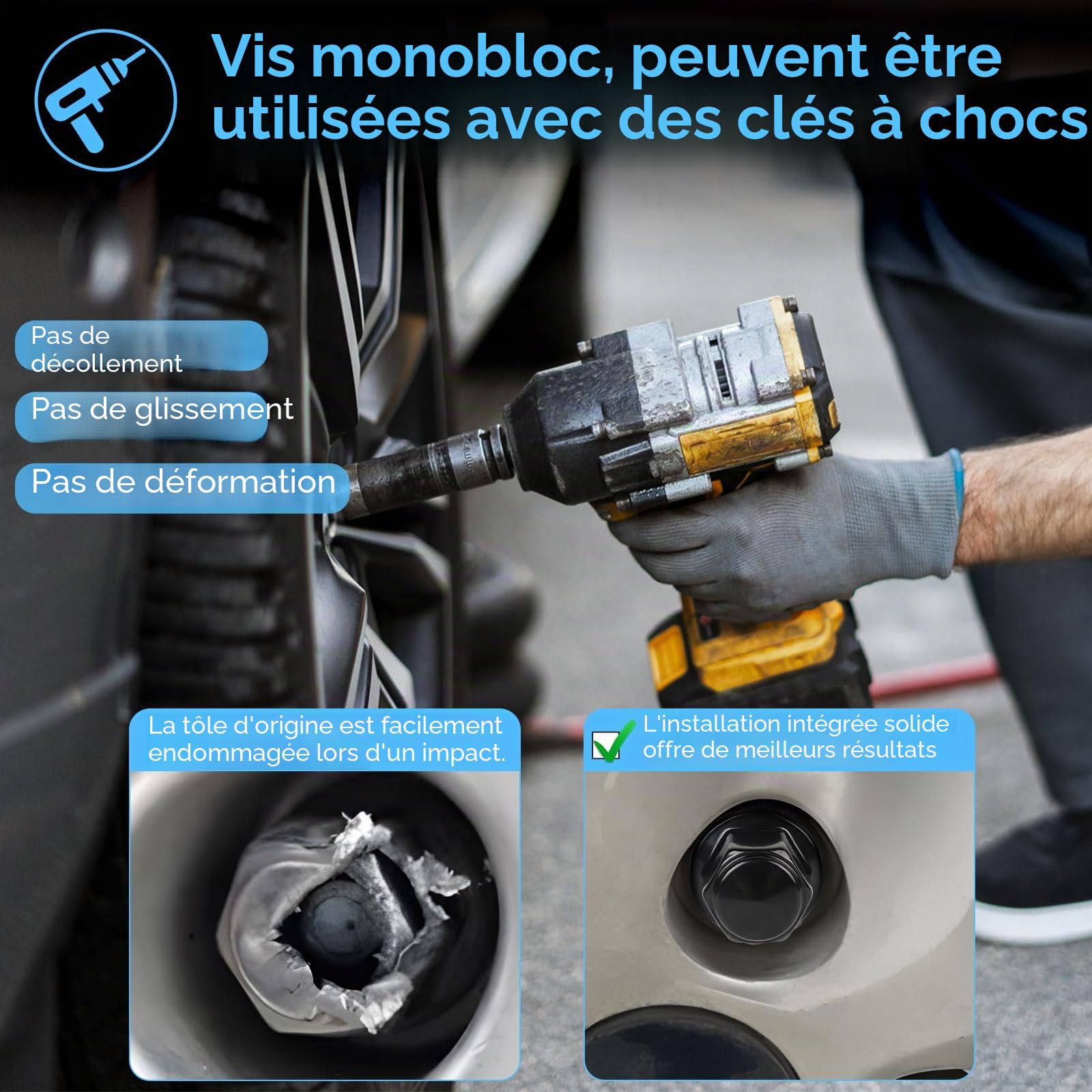 EFUTURETIME 20 x Ecrou Roue M12x1.5 Noir, Écrou de Roue Anti Rouille Conique 60° Goujon de Roue Hex 19mm Compatible avec d'Origine Ford