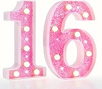 Vista 48 de Pooqla Luces de números de marquesina, números de luz rosa para niñas de 10.º cumpleaños, funciona con pilas, luz nocturna de número con purpurina