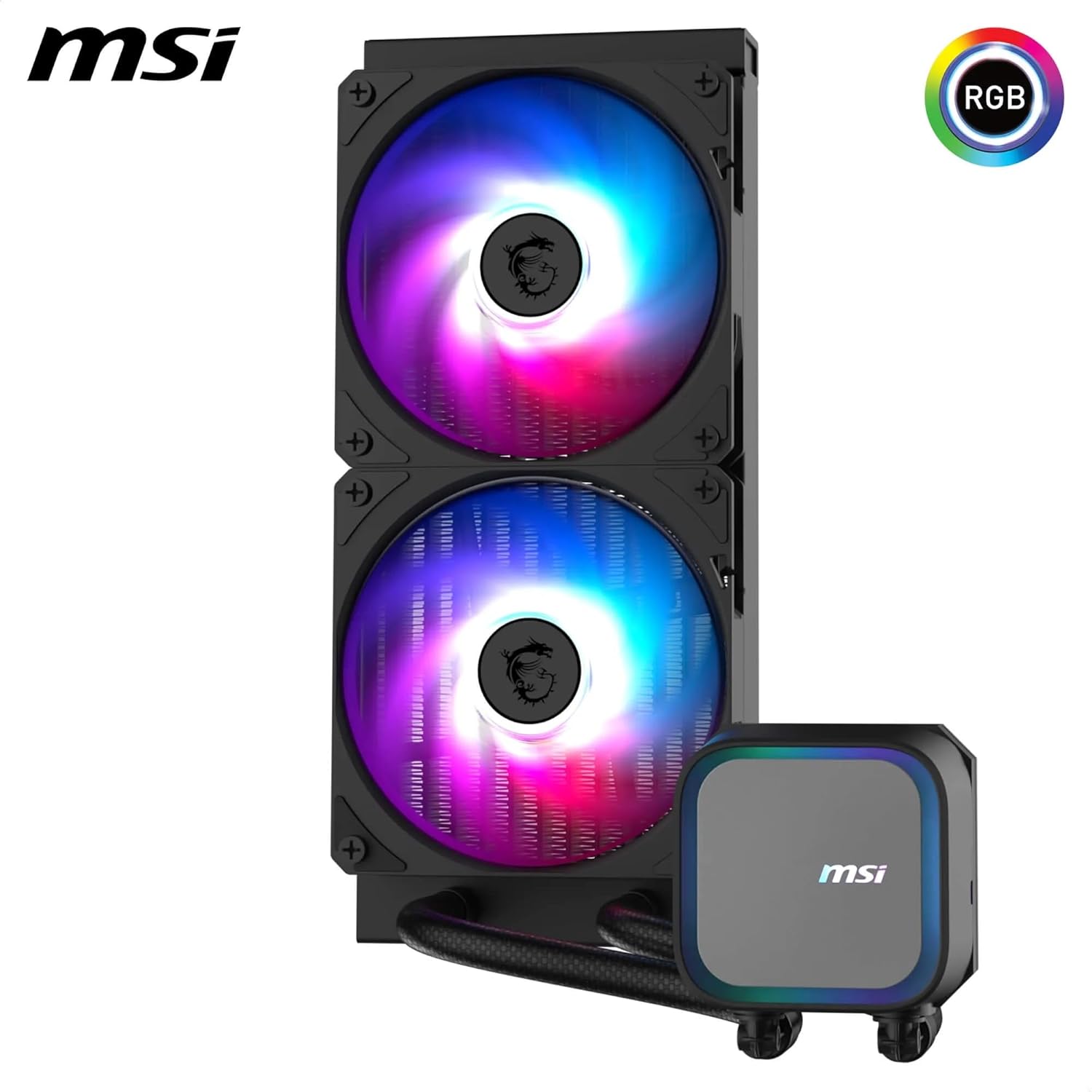 MSI MAG CORELIQUID A13 240 AIO CPU Liquid Cooler - Full CPU Coverage, Improved Water Channel Design, Minimalism Meets Illumination, CycloBlade 7, Split-Flow Radiator, Rifle Bearing Fans