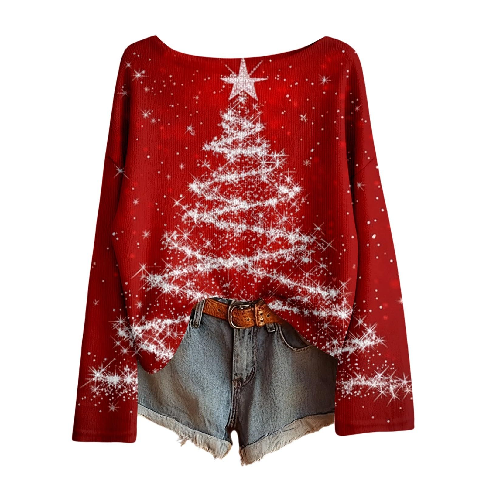 Christmas Sweatshirts For Women Shirts Vintage Ugly Christmas Sweater Xmas Off Shoulder Sexy Long Sleeve Pullover Tops