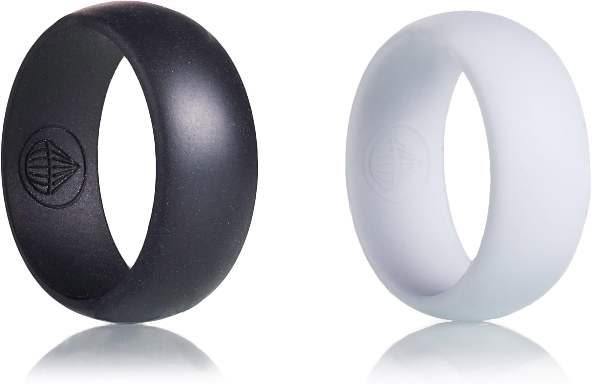 Mens Silicone Rings -2 Pack Bundle- Black and White Rings for Gym, Work, Outdoors (Size 9)