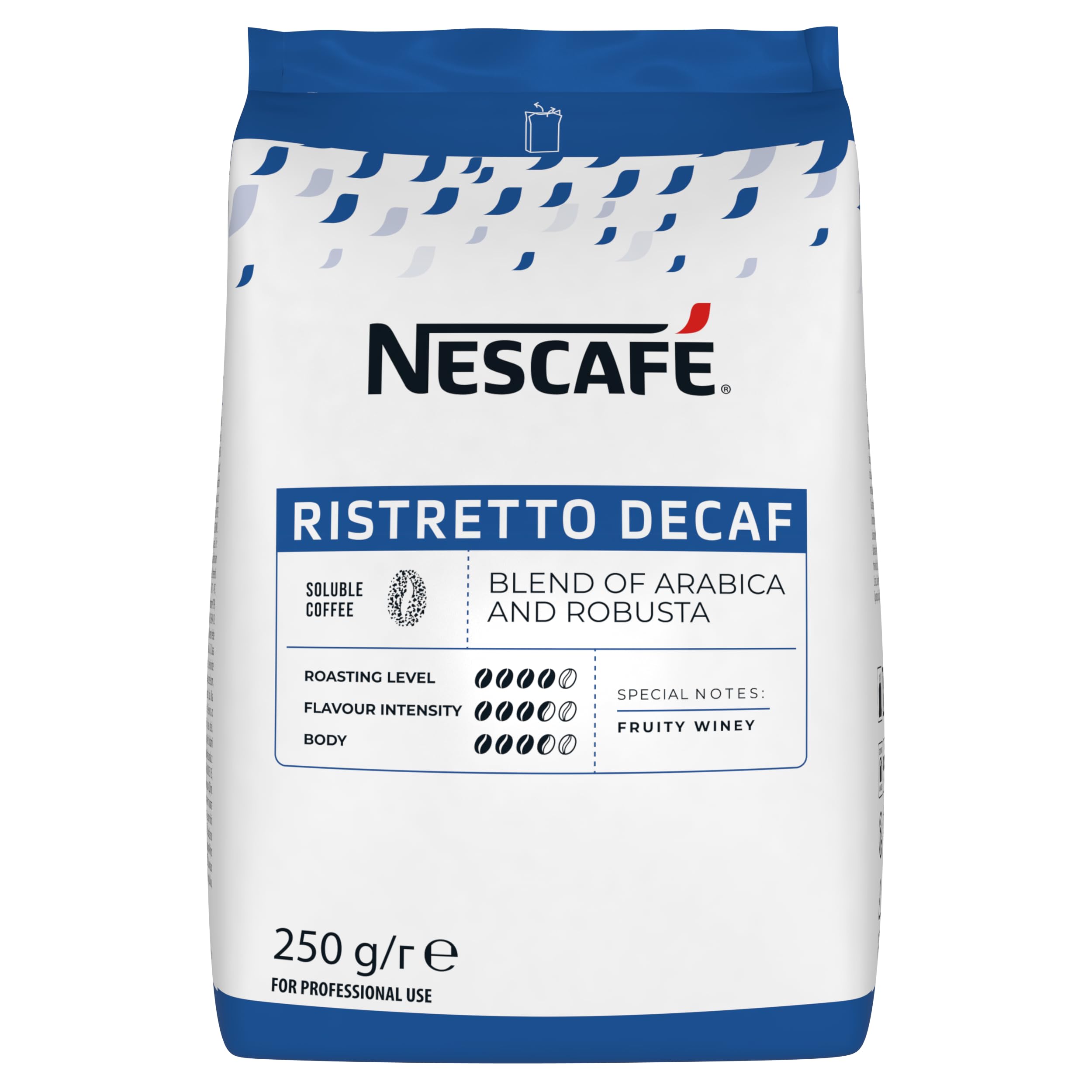 NESCAFÉ Ristretto Decaf, kawa rozpuszczalna ze stabilnym kremem, bezkofeinowa, liofilizowana, 1 opakowanie (1 x worek 250 g)