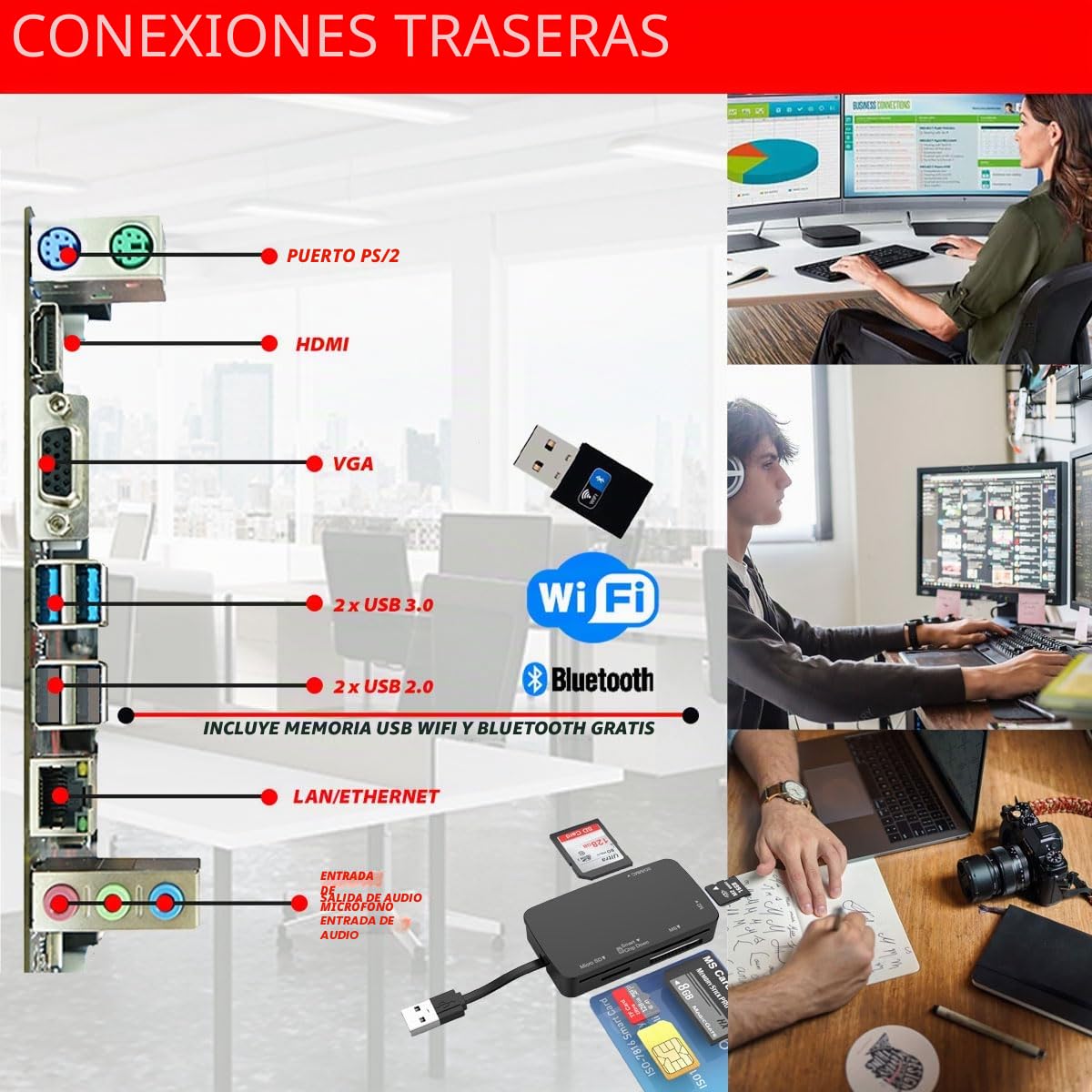 Intel i7 - Computadora Multimedia Business Office con 3 años de garantía | 32 GB RAM | 1000 GB SSD | USB 3.0 | Windows 11 Prof. 64-bit | WiFi 600 y Bluetooth 5