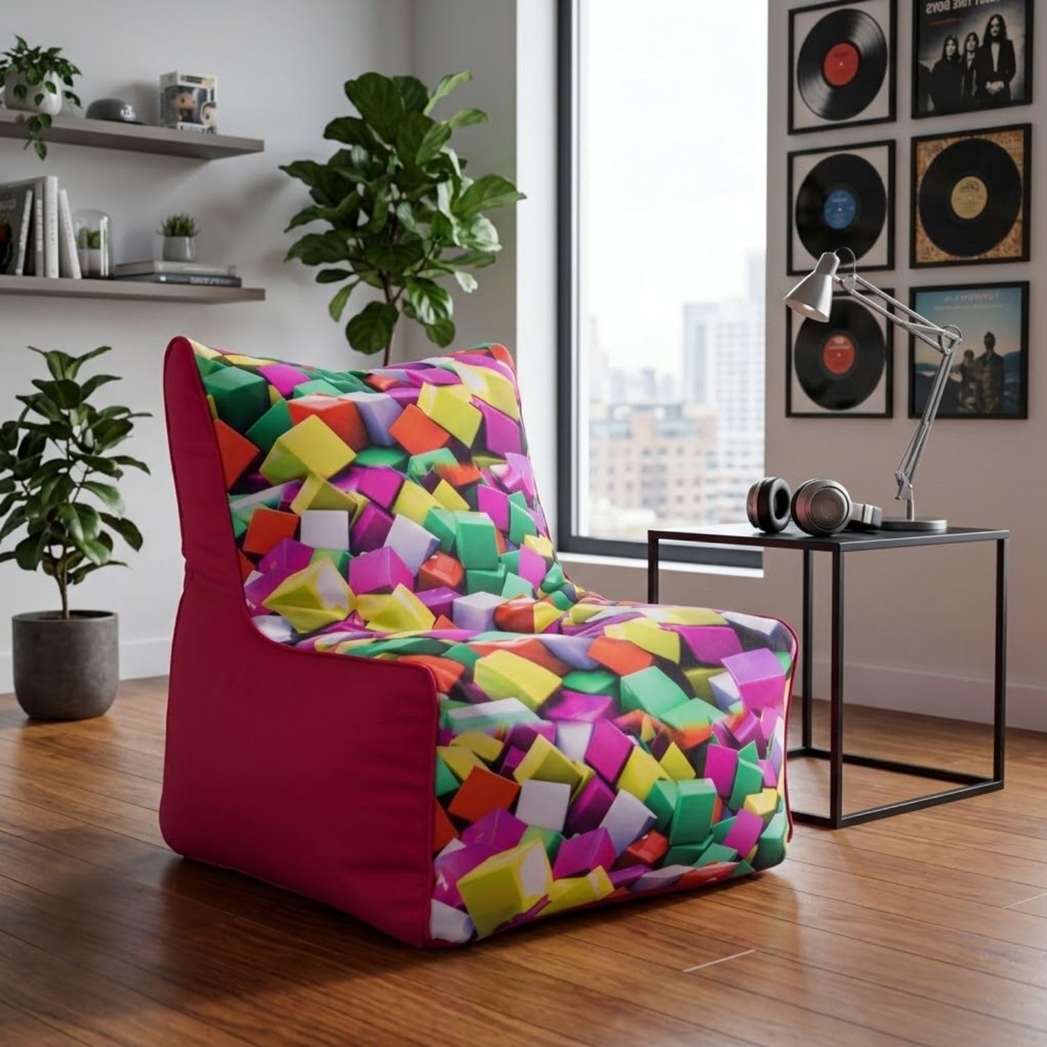 Bean Bag Chair Cover | Size: 0XL | Color: 3D Cube Pink | Without Beans | Premium Leatherette Cover (CMF 1162)-image-49
