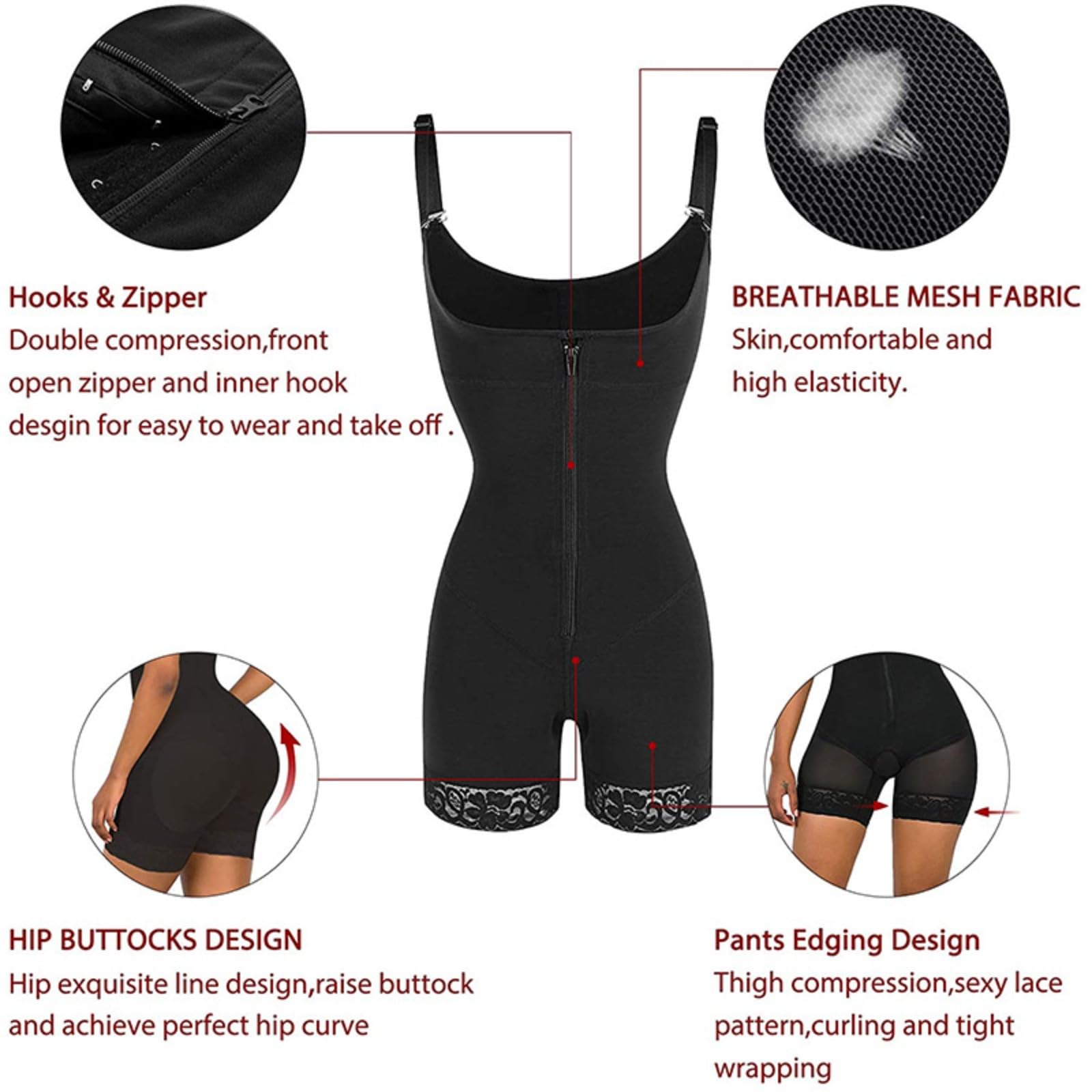 KIRYU BBL Stage 2 Fajas Kolumbijczycy Bielizna modelująca dla kobiet po porodzie Body Shaper Kontrola brzucha Body kompresyjne, Czarny, 3XL