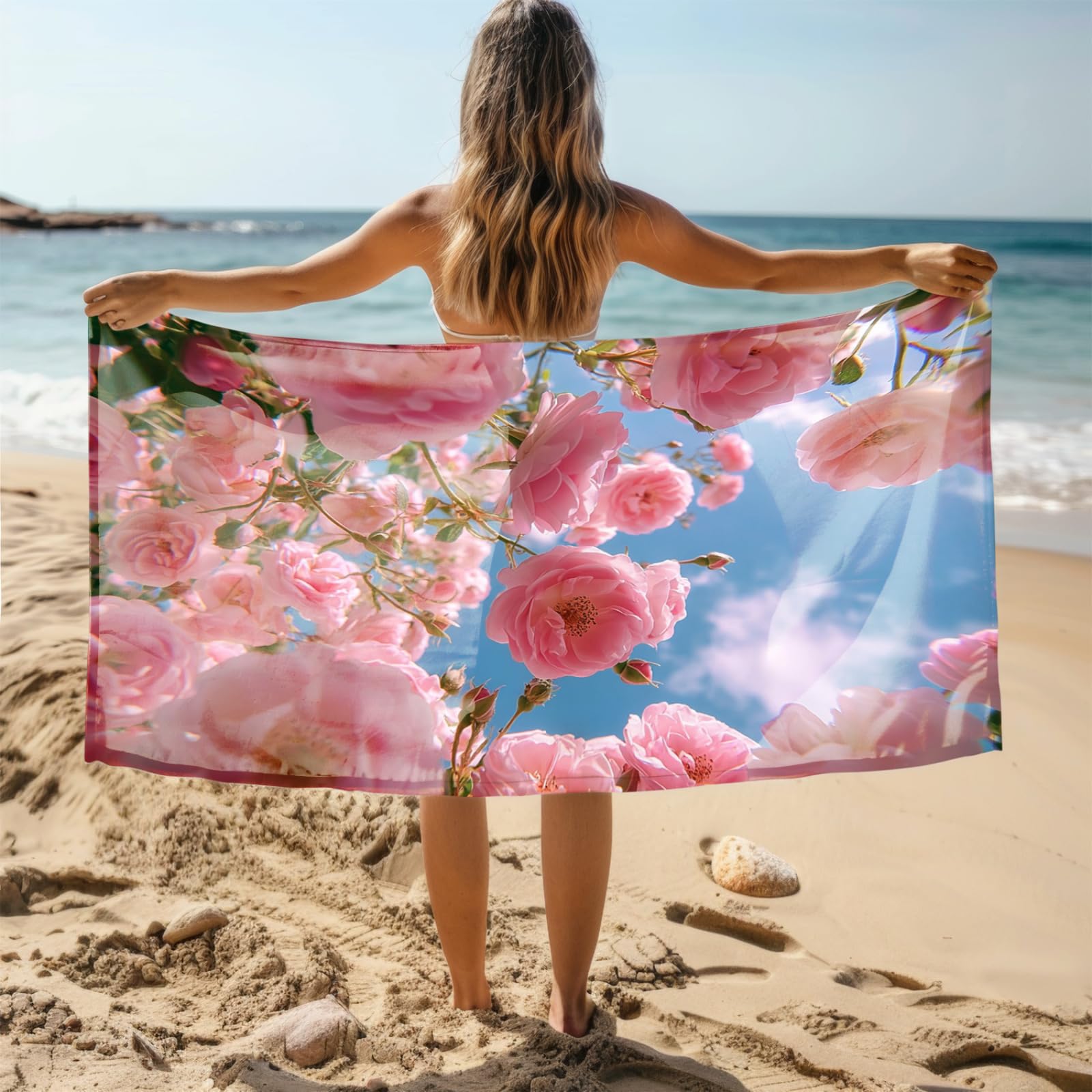 Genérico Toalla Playa 90X180 Flor Rosa