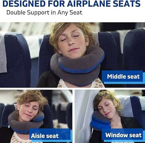 Miniatura 3 de BCOZZY Paquete de almohadas incluye 2 almohadas de cuello de viaje para adultos, con doble soporte para un sueño cómodo en el avión. Tamaño XL en