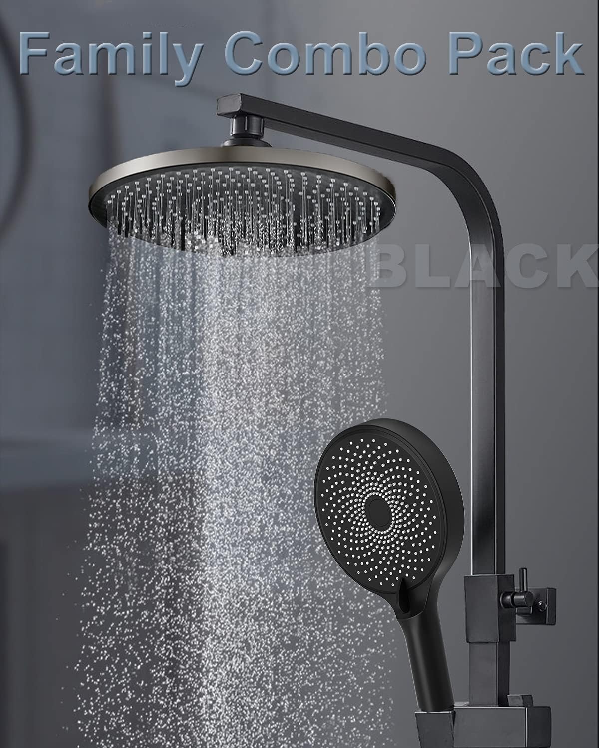 High Pressure Shower Head, 10-inch Rain Fixed Shower Head Starry Sky with 360° Rotation Ball Joint Adjustable Angles, 369 Anti-Clogging Spout Hole for Home Bathroom Use - Matte Black - - 