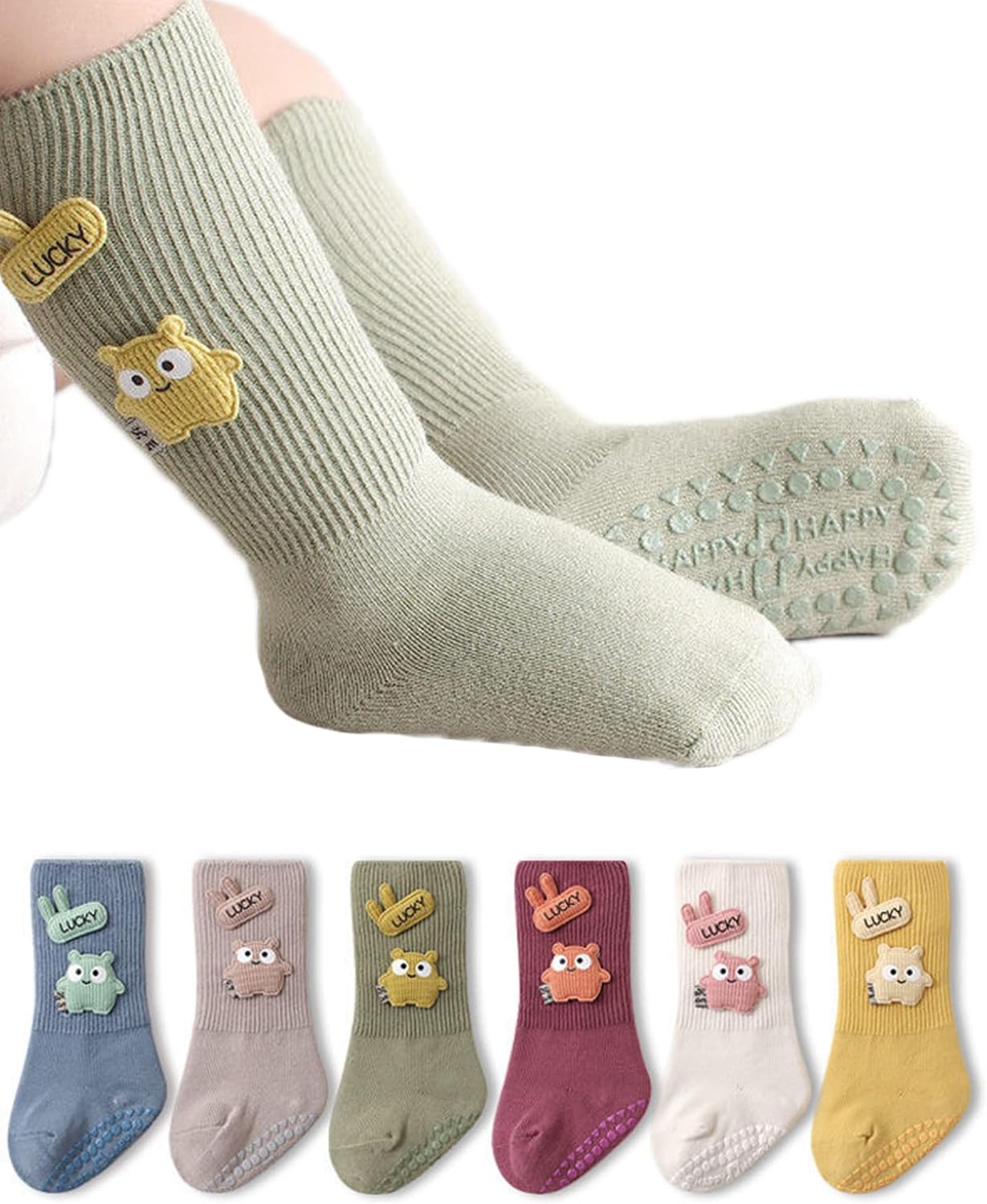 Baby Boys Girls Non-skid Socks Toddler Infant Knee High Non-Slip Socks with Grips Anti-Slip Socks Floor Socks