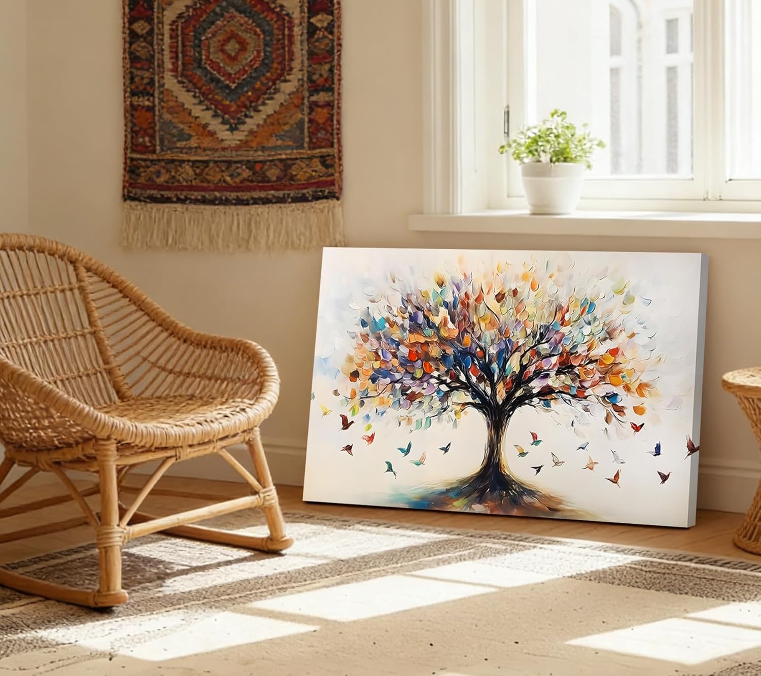 Large Tree of Life Canvas Wall Art Colourful Tree of Life Painting Picture Wall Decor plant abstract Print Artwork for Living Room Yoga Room Hotel Bedroom Home Decoration 16x32in framed