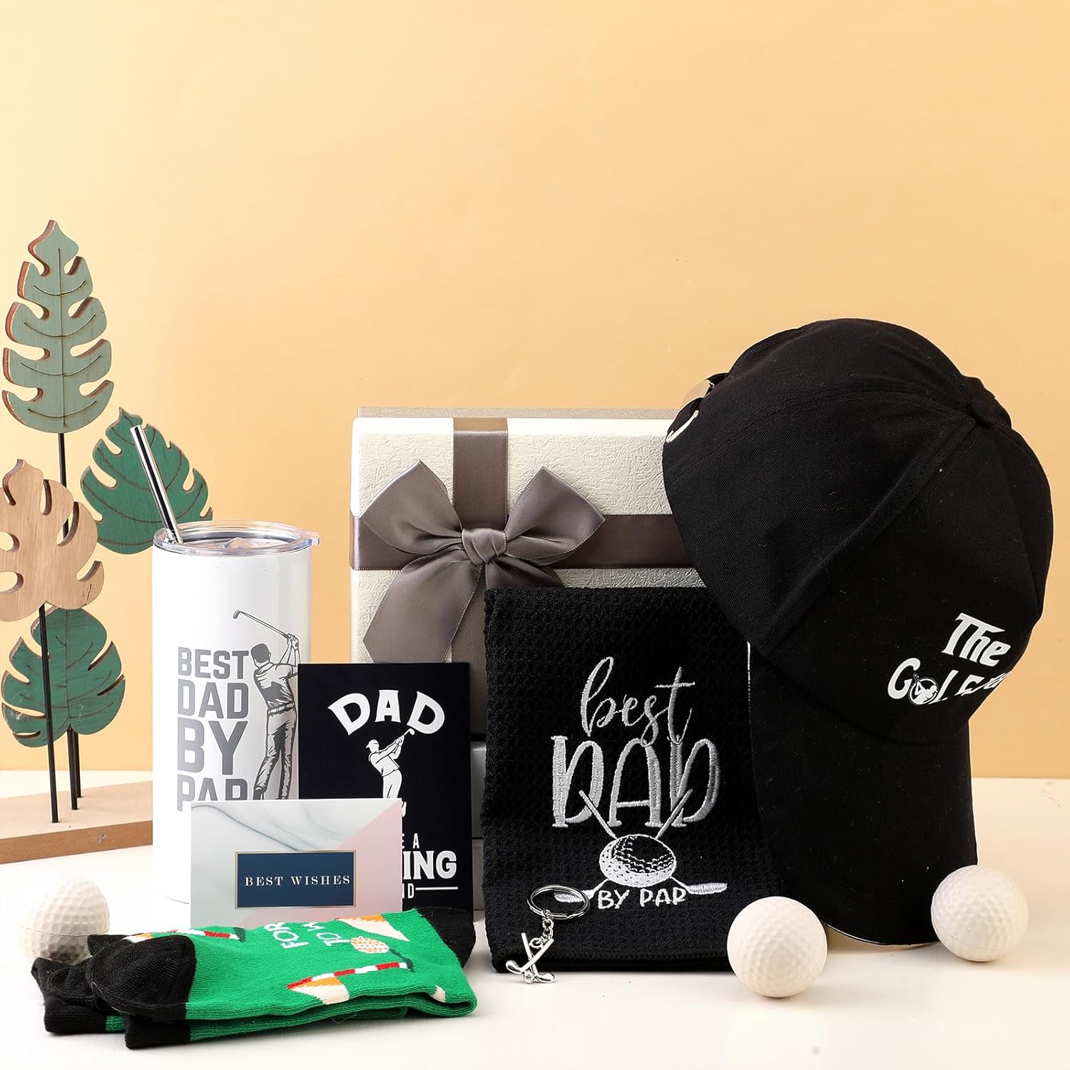 Geiserailie 7 Pcs Golf Gifts for Dad Men Golfing Accessories Gift for Golfer Lovers 16oz Golfing Tumbler Hat Sock Towel Keychain Card Box for Him Father Boyfriend Brother Birthday(Timeless) - Image 4