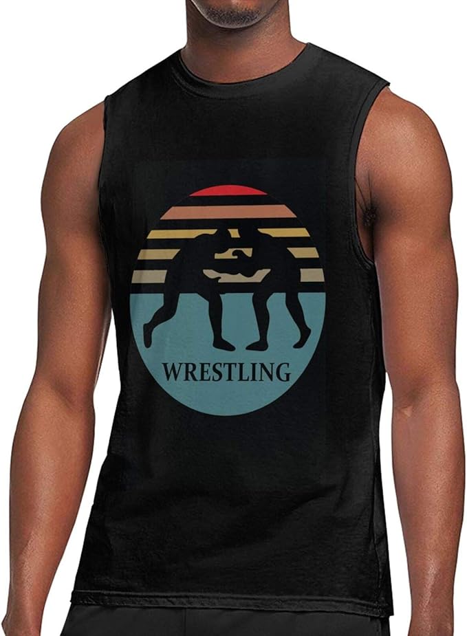 Vintage Retro Wrestling Mens Tank Top Sleeveless Activewear Jersey Training Tank Black at Amazon