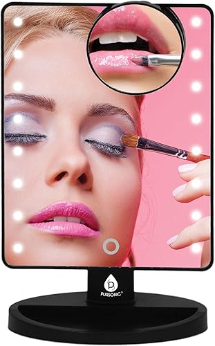 Espejo de tocador con luz LED y luz brillante natural, espejo de maquillaje con espejo desmontable 5X