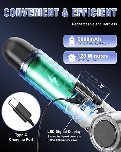 Miniatura 5 de Limpiador eléctrico giratorio, IPX7 resistente al agua 110.2 lbs de torsión con 9 cabezales de cepillo, 2 modos de velocidad, 4 ángulos ajustables,