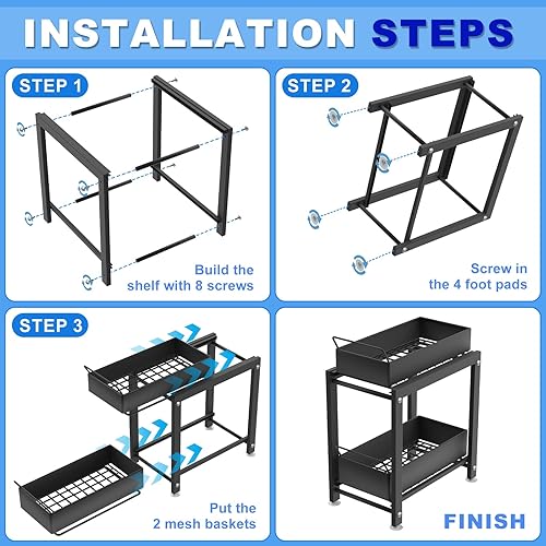 Miniatura 3 de Organizadores y almacenamiento de acero al carbono, organizador de gabinete deslizante de 2 niveles, organizador para debajo del fregadero de la
