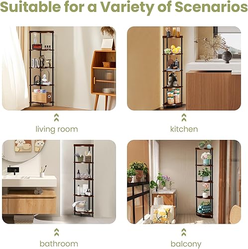 Miniatura 7 de Estante esquinero de madera de 5 niveles estantería de esquina alta para sala de estardormitoriobañococinaoficina en casa, estantes esquineros de