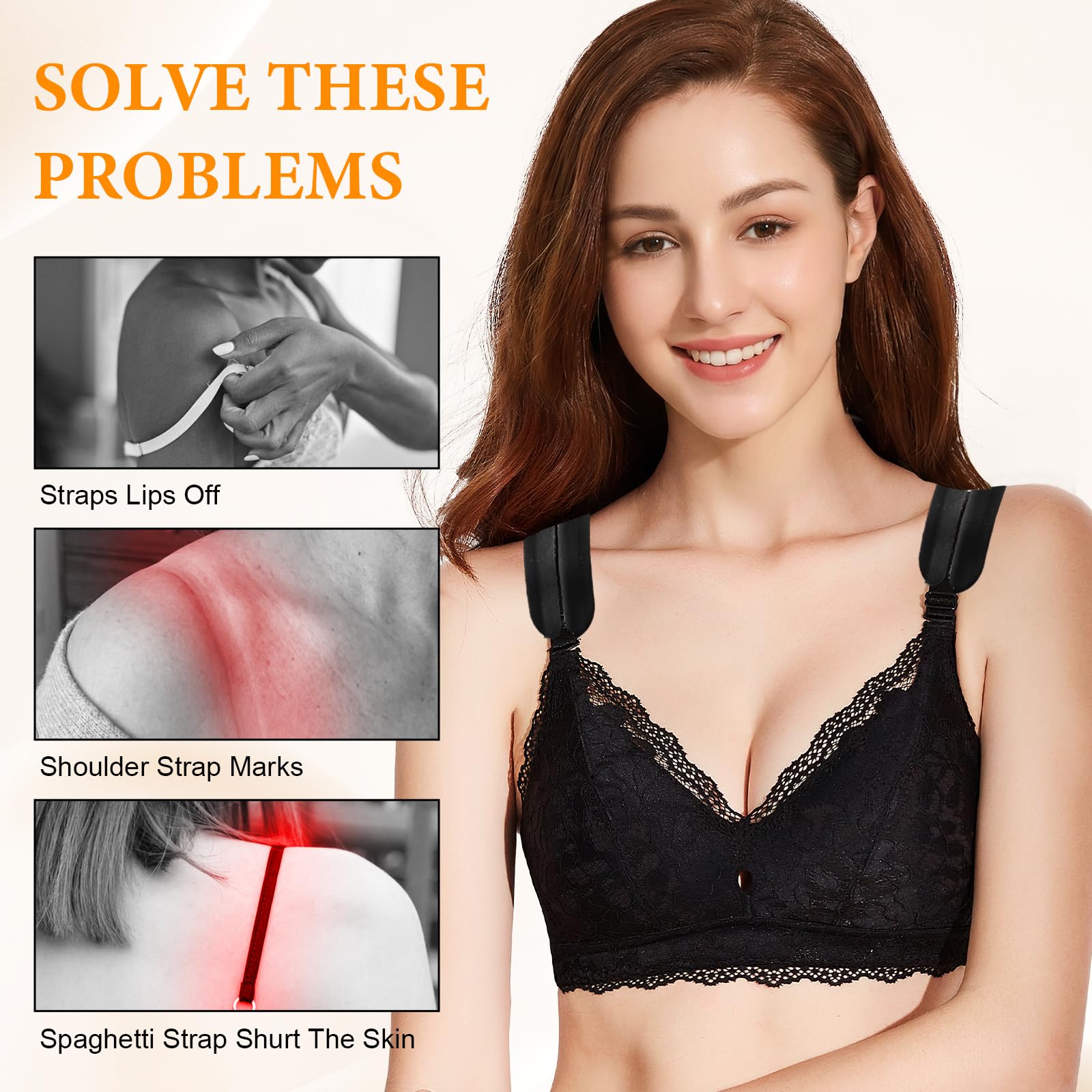 18 Stück Silikon BH Trägerkissen, Bra Strap Pad Halter, BH Träger Halter, rutschfeste Schultergurtpolster, Schulterbeschwerden lindern, für Frauen und Mädchen, Schwarz, Weiß, Hautfarben