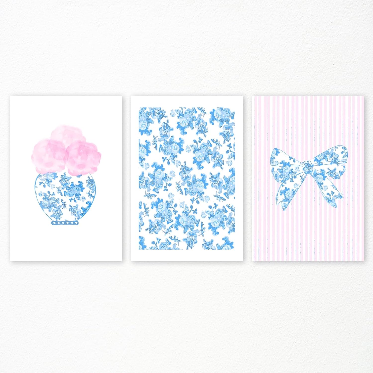 Mcanpst Set of 3 Blue and Pink Canvas Wall Art, Coquette
