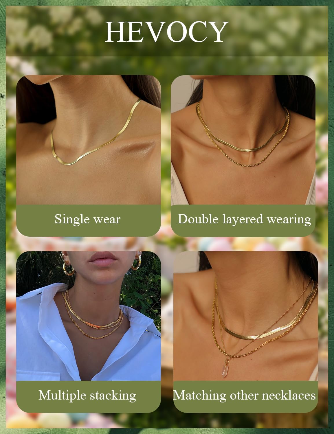 Gold & Sterling Silver Necklace Set for Women, 3 Layer Chain Necklaces - Adjustable Cuban Rope Herringbone Layered Necklaces for Women Trendy Jewelry Gift - Image 4