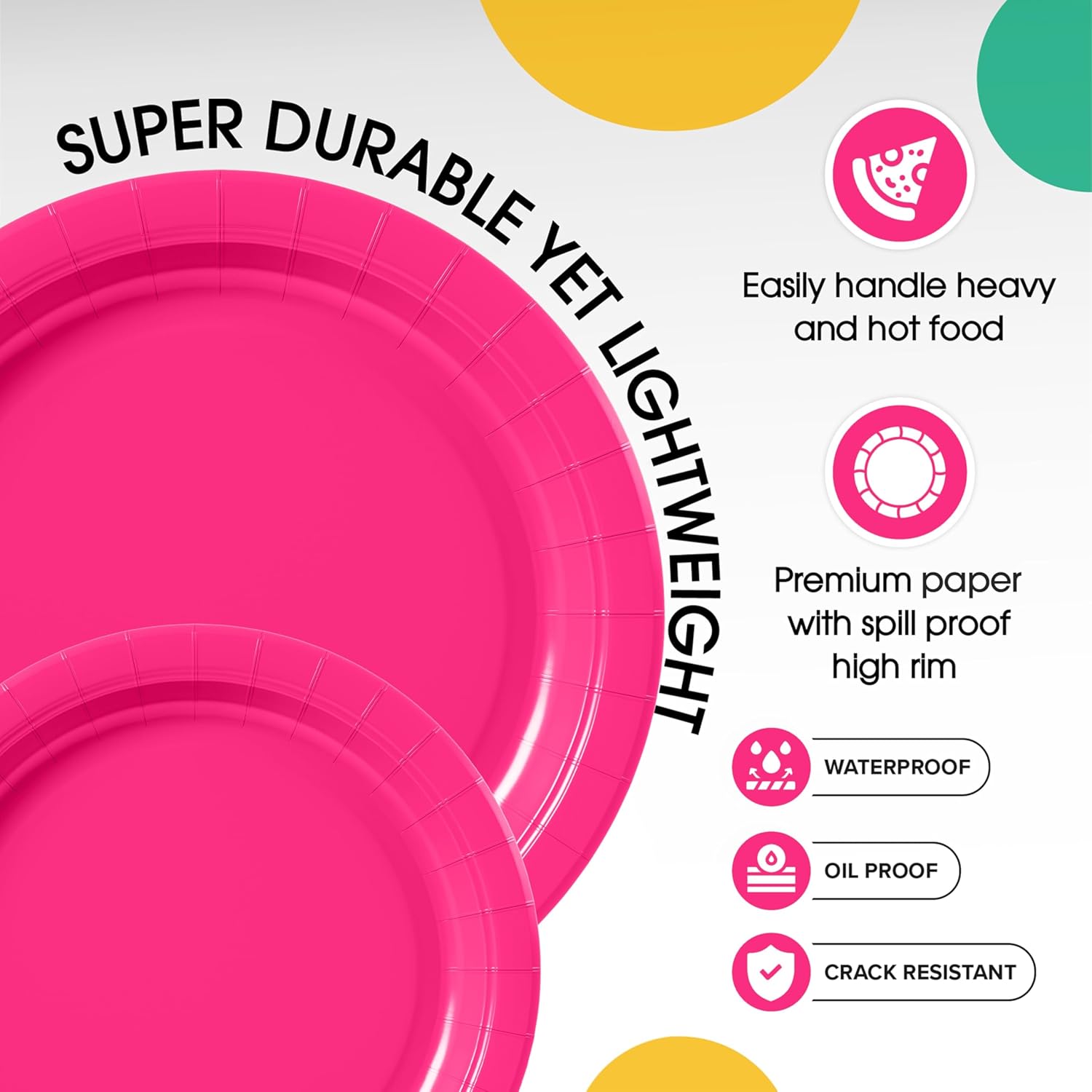 Exquisite Hot Pink Mixed Paper Plates - 7" & 9", 200 Pack (100 each), 350 GSM