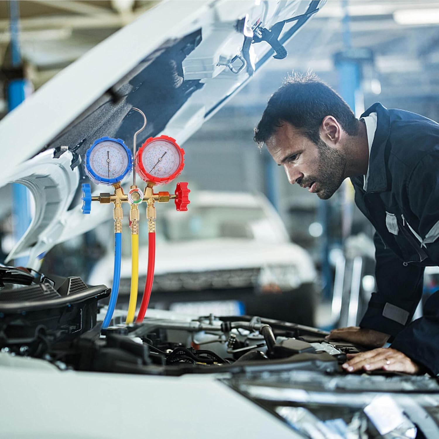 HEMOTON Charging Hose and Refrigerating Meter Set for Car Ac Systems, Fluoride Filling Hose with Pressure Gauge, Automotive Tool for Charging and Maintenance