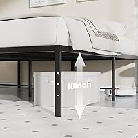 Vista 6 de Sweetcrispy Marco de cama de plataforma de tamaño individual de 18 pulgadas, marco de base de metal resistente, listones de acero resistentes sin