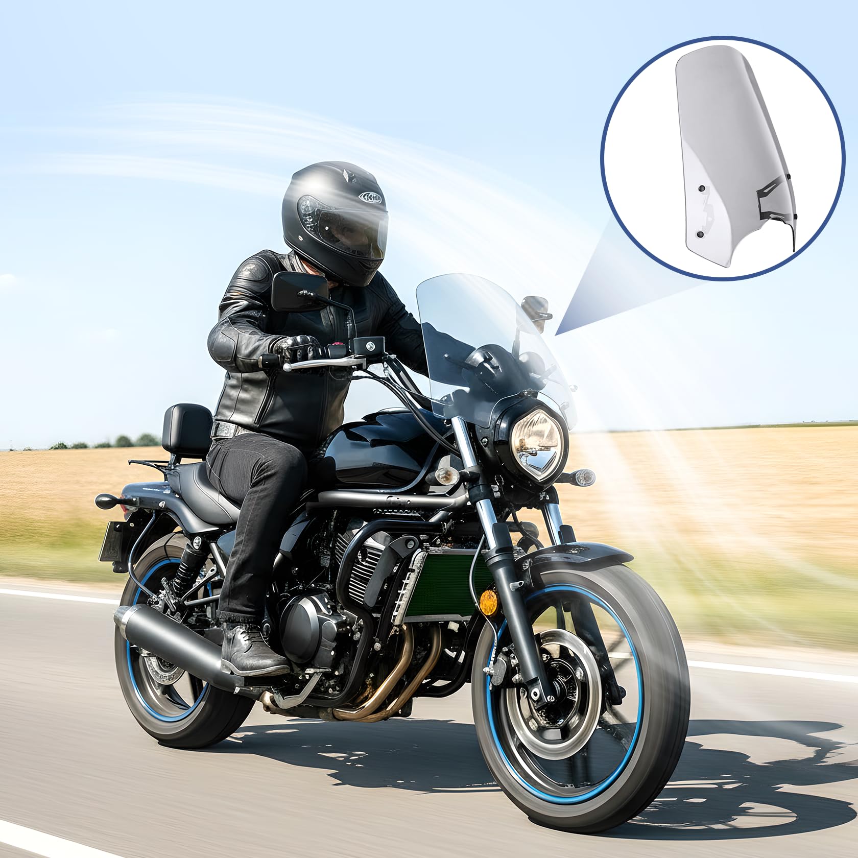 XX eCommerce motocicleta Parabrisas flujo de aire deflector de viento kit de carenado delantero compatible con K-awasaki Vulcan S650 VN650 EN650 S 650 VN EN650 2015-2022 16 17 18 19 20 21(humo ligero)